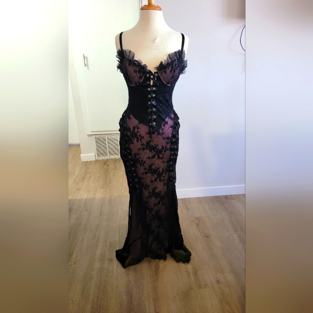 Vintage Lip Service Belladonna Black and Purple Corset Lace Dress